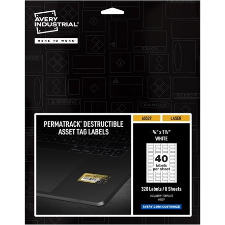 Avery PermaTrack Destructible Asset Tag Labels, 3/4" x 1-1/2" , 320 Asset Tags - Waterproof - 3/4" Width x 1 1/2" Length - Perma