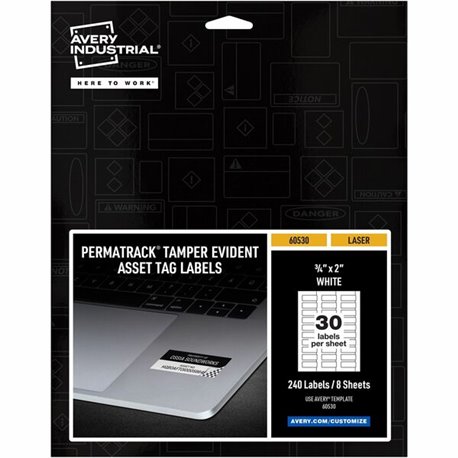 Avery PermaTrack Tamper-Evident Asset Tag Labels - 0.75" Length x 2" Width - Rectangular - 240 / Pack - Matte White