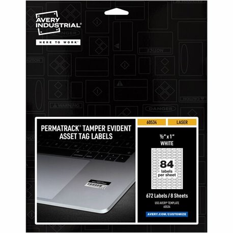 Avery PermaTrack Tamper-Evident Asset Tag Labels, 1/2" x 1" , 672 Asset Tags - Waterproof - 1/2" Width x 1" Length - Permanent A