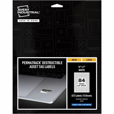 Avery PermaTrack Destructible Asset Tag Labels, 1/2" x 1" , 672 Asset Tags - Waterproof - 1/2" Width x 1" Length - Permanent Adh