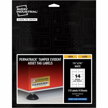 Avery PermaTrack Tamper-Evident Asset Tag Labels - 1.25" Length x 2.75" Width - Rectangular - 112 / Pack - Matte White