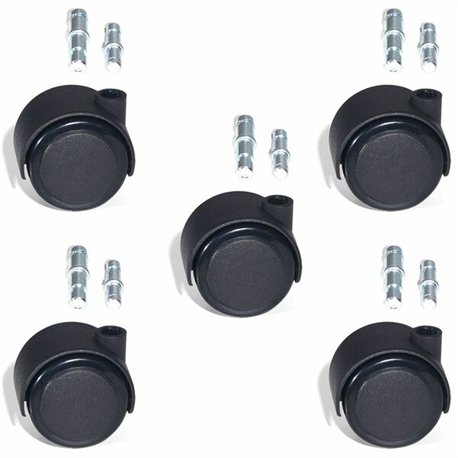Lorell Premium Soft Dual-Wheel Casters Set - 1.97" Diameter - Nylon, Metal - Black - 5 / Set