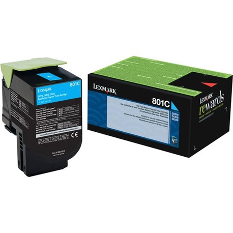 Lexmark Unison 801C Toner Cartridge - Laser - Standard Yield - 1000 Pages Cyan - Cyan - 1 Each