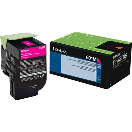 Lexmark Unison 801M Toner Cartridge - Laser - 1000 Pages Magenta - Magenta - 1 Each