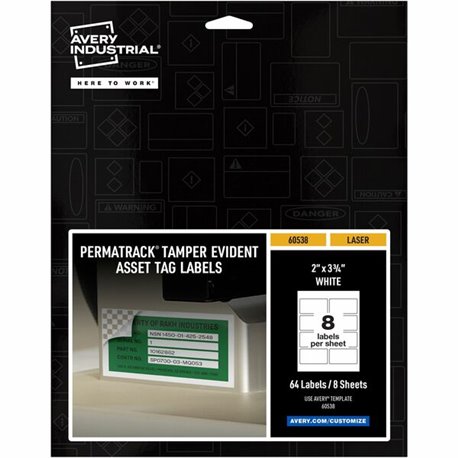 Avery PermaTrack Tamper-Evident Asset Tag Labels, 2" x 3-3/4" , 64 Asset Tags - Waterproof - 2" Width x 3 3/4" Length - Permanen