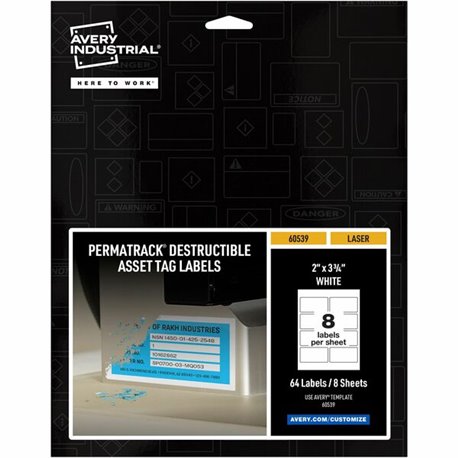 Avery PermaTrack Destructible Asset Tag Labels, 2" x 3-3/4" , 64 Asset Tags - Waterproof - 2" Width x 3 3/4" Length - Permanent 