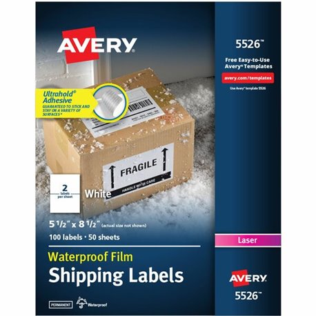 Avery 5-1/2" x 8-1/2" Labels, Ultrahold, 100 Labels (5526) - Waterproof - 5 1/2" Width x 8 1/2" Length - Permanent Adhesive - Re