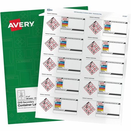 Avery GHS Secondary Container Preprinted Labels - Waterproof - "DANGER" Width - Permanent Adhesive - Rectangle - Assorted - Film