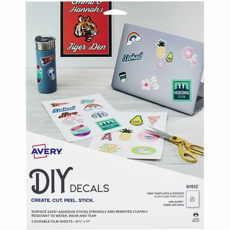 Avery Surface Safe Printable Decal Stickers - Removable Adhesive - Rectangle - Laser, Inkjet - Matte - White - Film - 1 / Sheet 