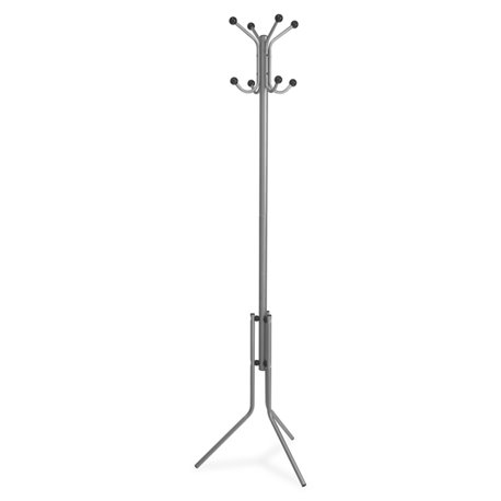 Lorell Tripod Base Coat Rack - 4 Hooks - 4 Pegs - for Coat, Jacket, Hat, Scarf - Metal - Silver - 1 Each