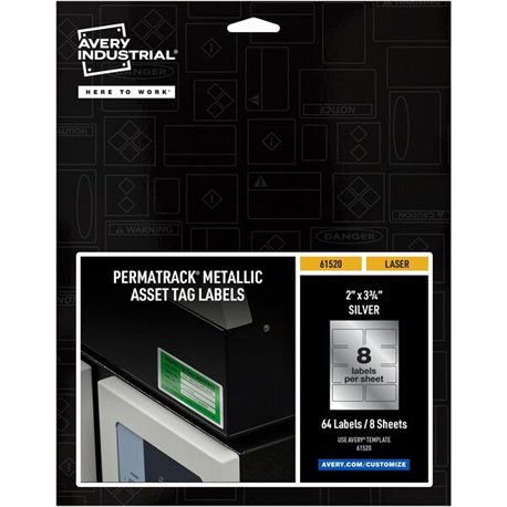 Avery PermaTrack Metallic Asset Tag Labels, 2" x 3-3/4" , 64 Asset Tags - Waterproof - 2" Width x 3 3/4" Length - Permanent Adhe