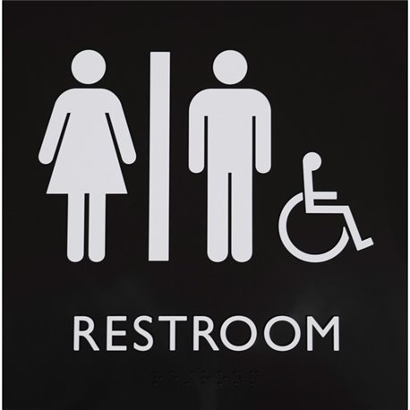 Lorell Unisex Handicap Restroom Sign - 1 Each - Restroom (Man/Woman/Wheelchair) Print/Message - 8" Width x 8" Height - Square Sh