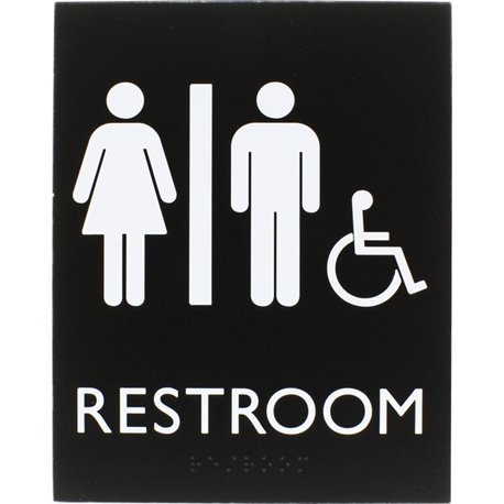 Lorell Unisex Handicap Restroom Sign - 1 Each - Restroom (Man/Woman/Wheelchair) Print/Message - 6.4" Width x 8.5" Height - Recta