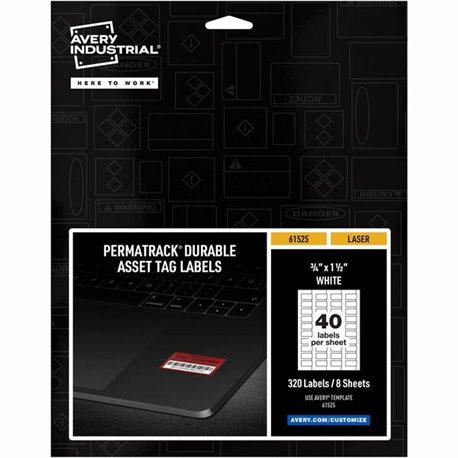 Avery PermaTrack Durable White Asset Tag Labels, 3/4" x 1-1/2" , 320 Asset Tags - 3/4" Width x 1 1/2" Length - Permanent Adhesiv