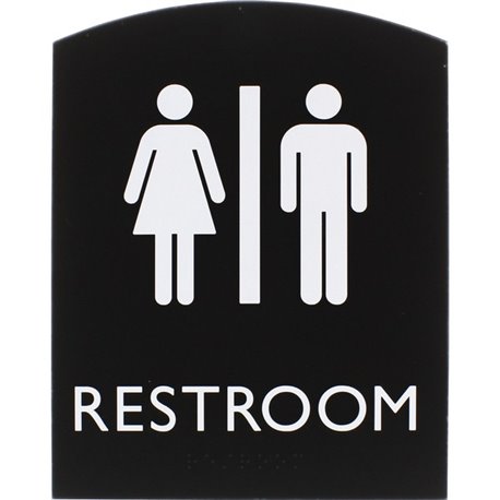 Lorell Arched Unisex Restroom Sign - 1 Each - 6.8" Width x 8.5" Height - Rectangular Shape - Surface-mountable - Easy Readabilit