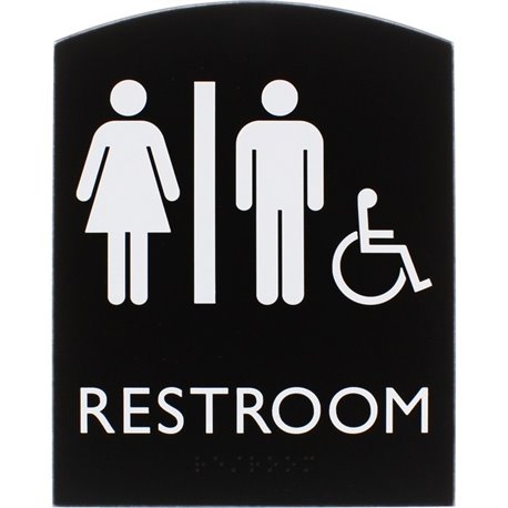 Lorell Arched Unisex Handicap Restroom Sign - 1 Each - 6.8" Width x 8.5" Height - Rectangular Shape - Surface-mountable - Easy R