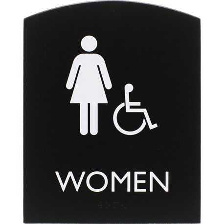 Lorell Arched Women's Handicap Restroom Sign - 1 Each - Women Print/Message - 6.8" Width x 8.5" Height - Rectangular Shape - Sur