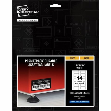 Avery PermaTrack Durable White Asset Tag Labels, 1-1/4" x 2-3/4" , 112 Asset Tags - 1 1/4" Width x 2 3/4" Length - Permanent Adh