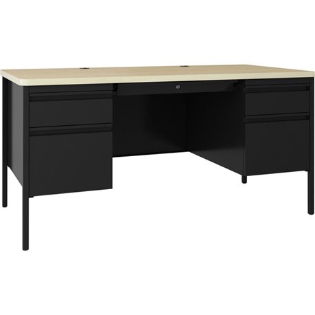 Lorell Fortress Series Double-Pedestal Teachers Desk - 60" x 29.5"30" , 0.8" Modesty Panel - Double Pedestal - T-mold Edge - Mat