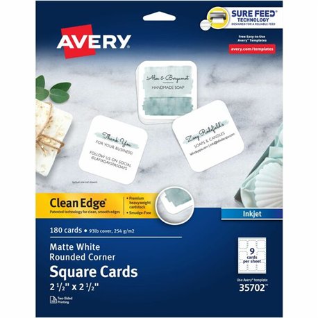 Avery Clean Edge Square Cards, Rounded Corners, 2.5" x 2.5" (35702) - 110 Brightness - 8 1/2" x 11" - 93 lb Basis Weight - 254 g