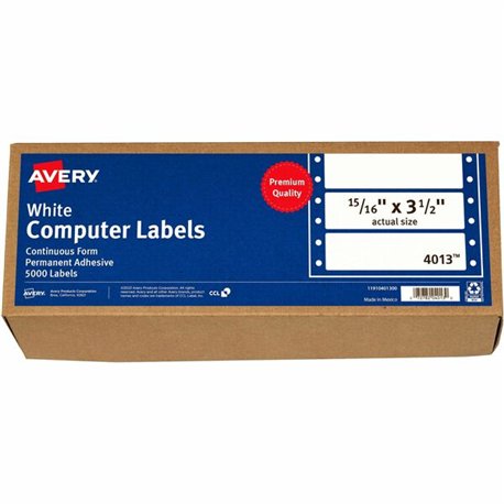 Avery Continuous Form Computer Labels - 3 1/2" Length - Permanent Adhesive - Rectangle - Dot Matrix - White - 1 / Sheet - 5000 T