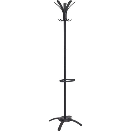 Alba Black Coat Stand - 10 Pegs - for Coat, Umbrella, Clothes - Metal - Black - 1 Each