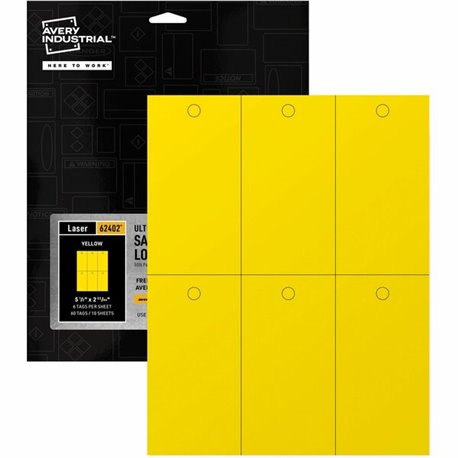 Avery UltraDuty Plastic Tags, 5.5" x 2.83" , Yellow (62402) - 2.92" Length x 5.50" Width - 60 - Plastic, Polyester - Yellow