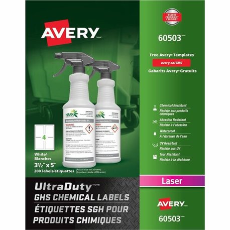 Avery UltraDuty GHS Chemical Labels 3½" x 5" , for Laser Printers - 3 1/2" Width x 5" Length - Permanent Adhesive - Rectangle - 