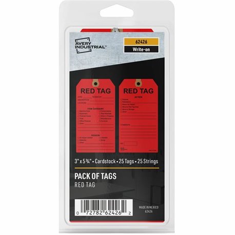 Avery Preprinted RED TAG 5S Hang Tags - 5.75" Length x 3" Width - 25 / Pack - Card Stock - Red