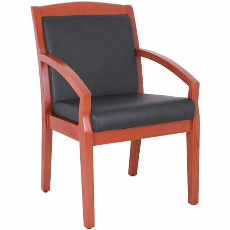 Lorell Sloping Arms Wood Frame Guest Chair - Black Bonded Leather Seat - Black Bonded Leather Back - Cherry Wood Frame - Four-le