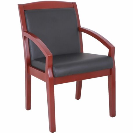 Lorell Sloping Arms Wood Frame Guest Chair - Black Bonded Leather Seat - Black Bonded Leather Back - Mahogany Solid Wood, Rubber