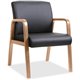 Lorell Upholstered Guest Chair - Black Bonded Leather Seat - Black Bonded Leather Back - Walnut Solid Wood Frame - Four-legged B