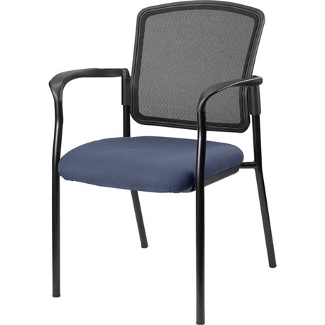 Lorell Mesh Back Stackable Guest Chair - Dillon Ocean Antimicrobial Vinyl Seat - Black Mesh Back - Black Powder Coated Steel Fra