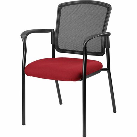 Lorell Breathable Mesh Guest Chairs - Fabric Seat - Black, Powder Coated Steel Frame - Real Red - Armrest - 1 Each