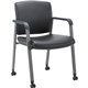 Lorell Healthcare Upholstery Guest Chair with Casters - Vinyl Seat - Vinyl Back - Steel Frame - Square Base - Black - Armrest - 