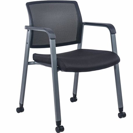 Lorell Mesh Back Guest Chair with Casters - Black Fabric Seat - High Back - Square Base - 1 Each