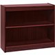 Lorell Panel End Hardwood Veneer Bookcase - 36" x 12" x 30" - 2 x Shelf(ves) - 110 lb Load Capacity - Mahogany - Laminate - Wood