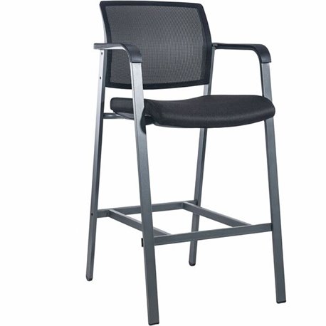 Lorell Mesh Back Guest Stool with Arms - Black Fabric Seat - Square Base - 1 Each