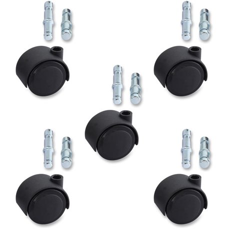 Lorell Premium Soft Dual-Wheel Casters Set - 1.97" Diameter - Nylon, Metal - Black - 5 / Set