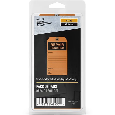 Avery Preprinted REPAIR REQUIRED Repair Tags - 5.75" Length x 3" Width - 25 / Pack - Card Stock - Orange