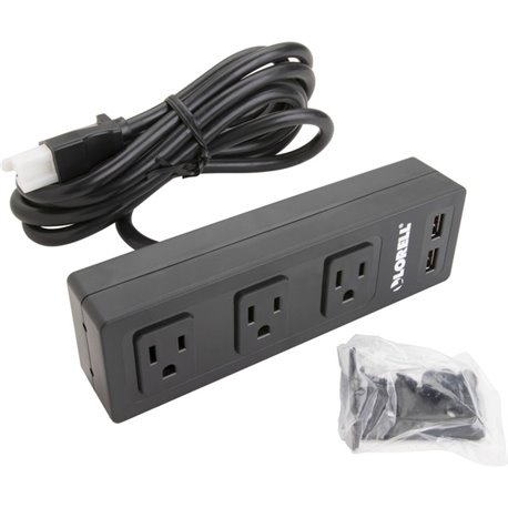 Lorell Under Desk AC Power Center with USB Charger - 3 x AC Power, 2 x USB - Black