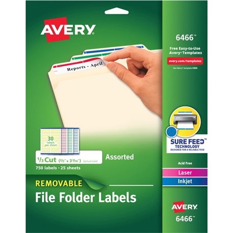 Avery Removable Laser/Inkjet Filing Labels - 21/32" Width x 3 7/16" Length - Removable Adhesive - Rectangle - Laser, Inkjet - Ma