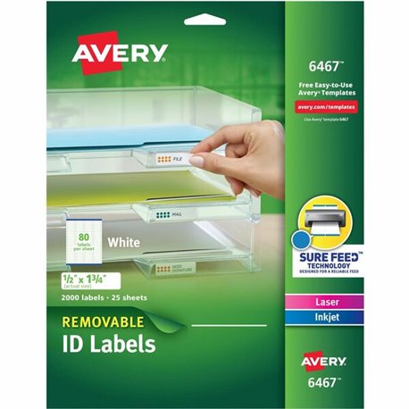 Avery Removable I.D. Laser/Inkjet Labels - 1/2" Width x 1 3/4" Length - Removable Adhesive - Rectangle - Laser, Inkjet - White -