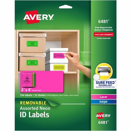 Avery Multipurpose Labels - 2" Width x 4" Length - Removable Adhesive - Rectangle - Laser, Inkjet - Neon Green, Neon Magenta, Ne