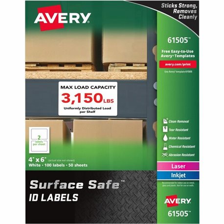 Avery Surface Safe ID Labels - 4" Width x 6" Length - Removable Adhesive - Rectangle - Laser, Inkjet - White - Film - 2 / Sheet 