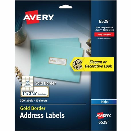 Avery Easy Peel Address Label - 1" Width x 2 5/8" Length - Permanent Adhesive - Rectangle - Inkjet - White, Gold - Paper - 30 / 