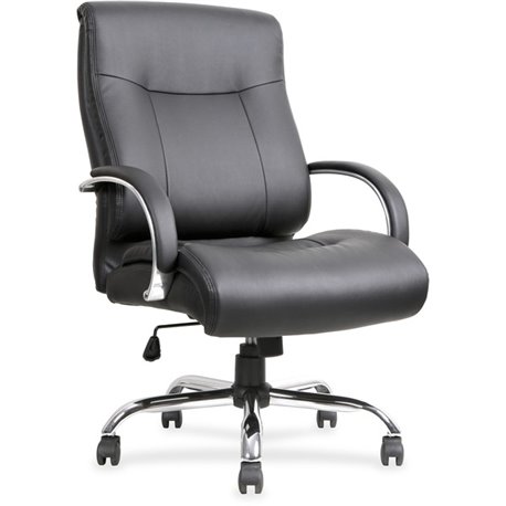 Lorell Deluxe Big & Tall Chair - Black Bonded Leather Seat - Black Bonded Leather Back - 5-star Base - Black - 1 Each