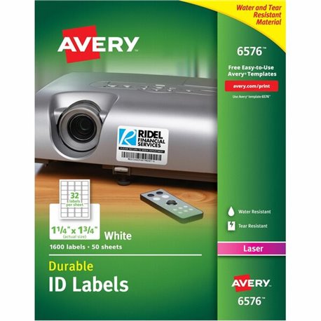 Avery TrueBlock ID Label - Waterproof - 1 1/4" Width x 1 3/4" Length - Permanent Adhesive - Rectangle - Laser - Matte - White - 