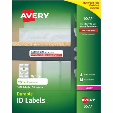 Avery Permanent Durable ID Laser Labels - Waterproof - 5/8" Width x 3" Length - Permanent Adhesive - Rectangle - Laser - Matte -