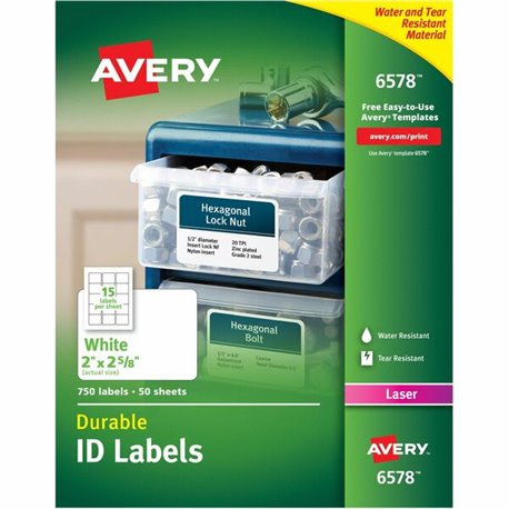 Avery Permanent Durable ID Laser Labels - Waterproof - 2" Width x 2 5/8" Length - Permanent Adhesive - Rectangle - Laser - Matte